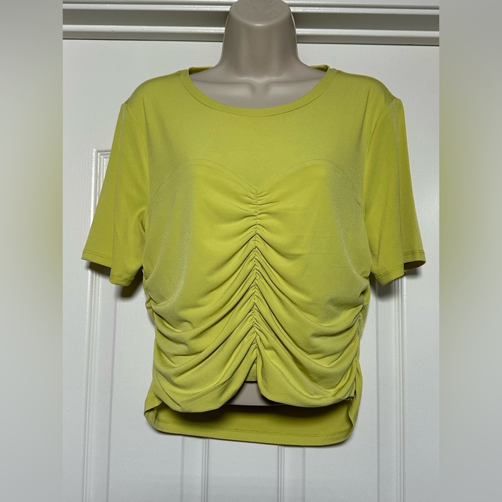NWT Calvin Klein Slim Fit Suit Green Ruched Short Sleeve Women’s Blouse Size XL